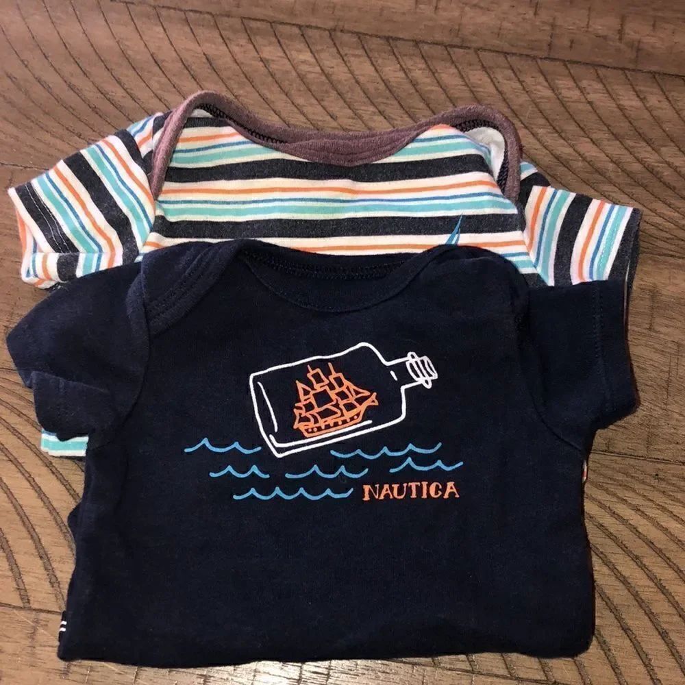 2 Nautica Onesies for your Wee One Snap 🫰 Bottoms Easy In and Out 0 to 3 Months
